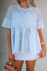 Mesh Applique Top- Baby Blue