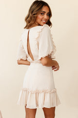 Halo V-Neckline Frill Detail Dress Nude