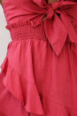 You Got It Tie-Knot Bust Ruffle Romper Rose