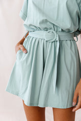 Chelsea Belted T-Shirt Romper Sage