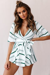 Happy Hour Deep V-Neckline Open Back Romper Green