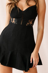Linda Sweetheart Neckline Lace Insert Dress Black