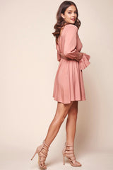 Octavia Deep V Peek-a-Boo Bohemian Fit and Flare Dress Rose