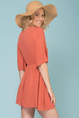 Kayla Tie Waist Crochet Details Dress Rose