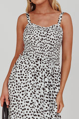 Honey Shirred Frill Midi Dress White/Black