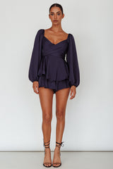 It's Complicated Long Sleeve Flounce Romper Navy