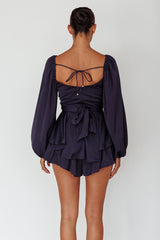 It's Complicated Long Sleeve Flounce Romper Navy