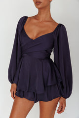 It's Complicated Long Sleeve Flounce Romper Navy