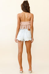 Forever Yours Baby Doll Crop Top Floral Embroidery Mocha