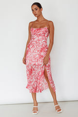 Well Versed Pleated Bust Front Split Dress Swirl Fuchsia