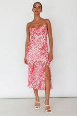 Well Versed Pleated Bust Front Split Dress Swirl Fuchsia