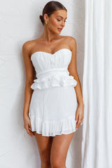 Fauna Strapless Frill Trim Dress White