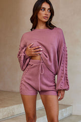 Modesto Long Balloon Sleeve Knit Sweater Rose