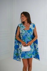 Willa Floral Jacquard Mini Dress-White/Blue