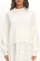 Morning Frost Crop Ribbed Knit Sweater White