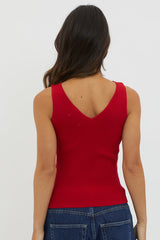 Off-Duty V-Neck Ribbed Knit Top Maroon