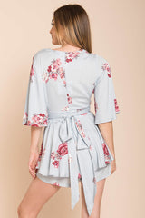 Rosalynn Bow Tie Floral Romper Blue