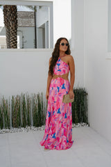 Citrus Ring Maxi Dress-Pink