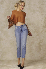 Normani Floral Bell Sleeved Crop Top Orange