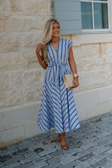 Lola Striped Midi Dress-Blue