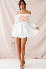 Kayla Off-Shoulder Daisy Embroidered Dress White