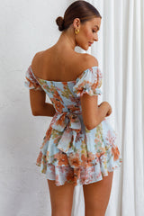 Linka Off-Shoulder Tie Back Romper Floral Blue