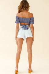 Linka Off-Shoulder Tie-Back Crop Top Midnight Blue