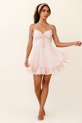 Janie String Tie Detail Ruffle Hem Babydoll Dress Nude