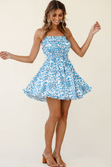 Weekend Escape Cami Strap Drawstring Mini Dress Animal Print Blue
