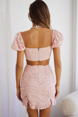Sweet September Bust Tie Puff Sleeve Crop Top Blush