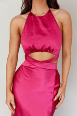 Social Butterfly Cut-Out Waist Midi Dress Fuchsia