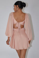 Miraya Balloon Sleeve Twist Mini Dress Peach