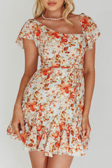 Diandre Godet Hem Mini Dress Floral Orange