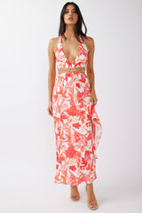 Tuscan Summers Cut-Out Midi Dress Floral Red