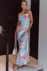 Moment With You Ruched Bust Midi Dress Swirl Blue/White