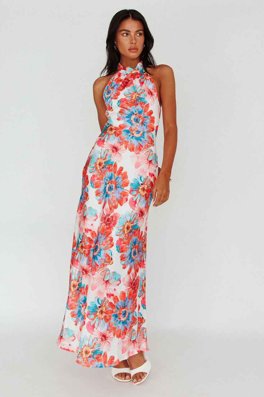 Shana Halterneck Maxi Dress Flowers Pink