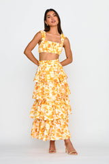 Suenito Gathered Crop Top Floral Orange