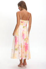 Get My Attention Pleat Waist Maxi Dress Floral Yellow