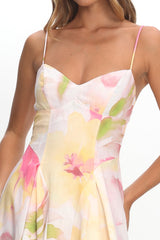 Get My Attention Pleat Waist Maxi Dress Floral Yellow