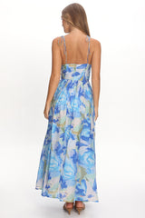 Skyler Tied Shoulder Maxi Dress Print Blue