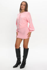 Azari Buttoned Knit Mini Dress Dusty Pink