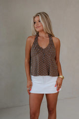 Hallie Ruched Halter Top-Brown Multi