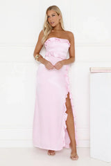 Seaside Eternity Strapless Satin Maxi Dress Pink