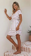 Rebecca Mini Dress - Beige Stripe