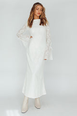 Kalia Long Sleeve Lace Midi Dress Cream