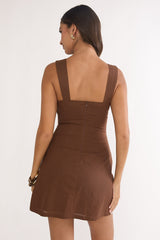 Your Knowing Cut-Out Bead Neckline Mini Dress Chocolate
