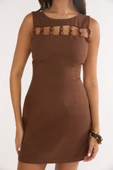 Your Knowing Cut-Out Bead Neckline Mini Dress Chocolate
