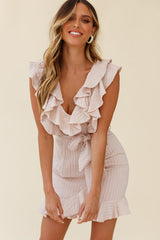 Honor Ruffle Neckline Faux Wrap Dress Nude