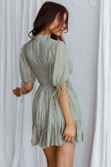Secret Garden Puff Sleeve Smocked Bodice Dress Avocado