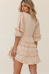 Dream About It Puff Sleeve Frill Dress Nude